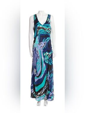 Camilla Blue Multi-Print Sleeveless Maxi Dress